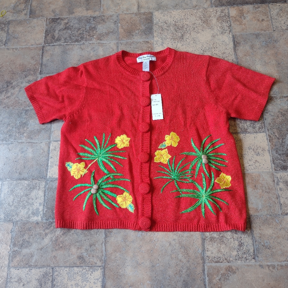 Embroidered bird and flower cardigan sweater size 2XL BNWT